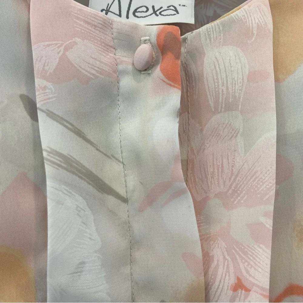VINTAGE Alexa Watercolor Floral Chiffon Pleated Blouse Size 8